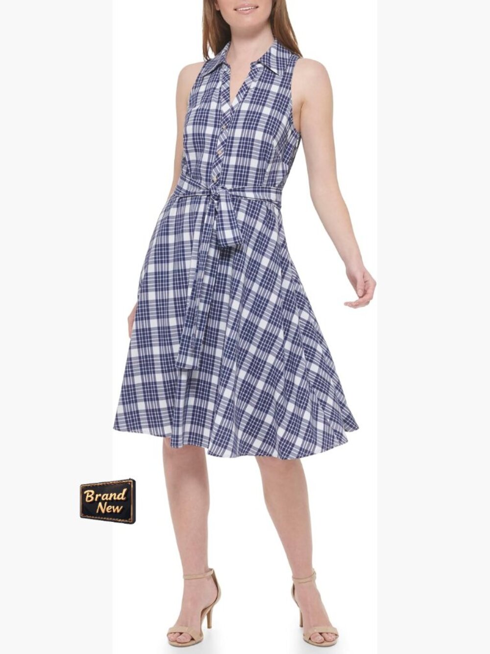 Sleeveless Knee-Length Fit and Flare Cotton Dress